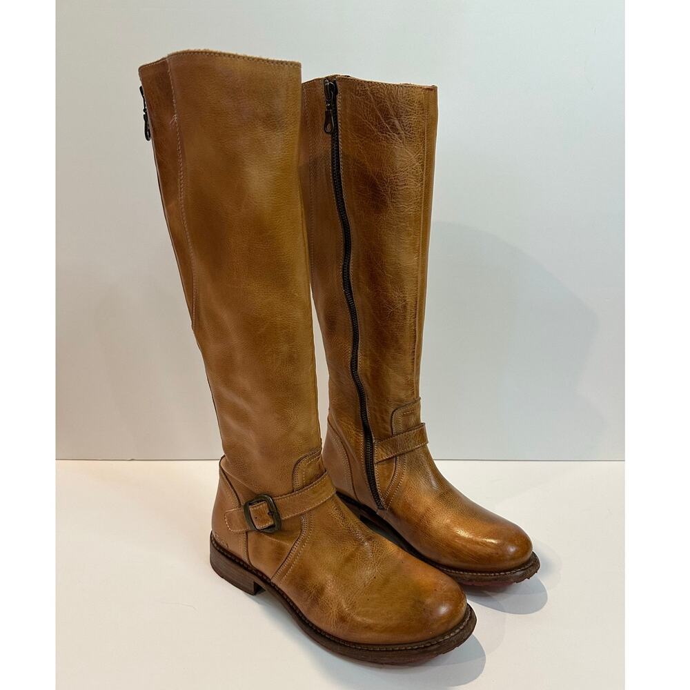 Bed Stu Glaye Tall Riding Boots Women’s 9.5 Tan Leather Side Zip Distressed Boho